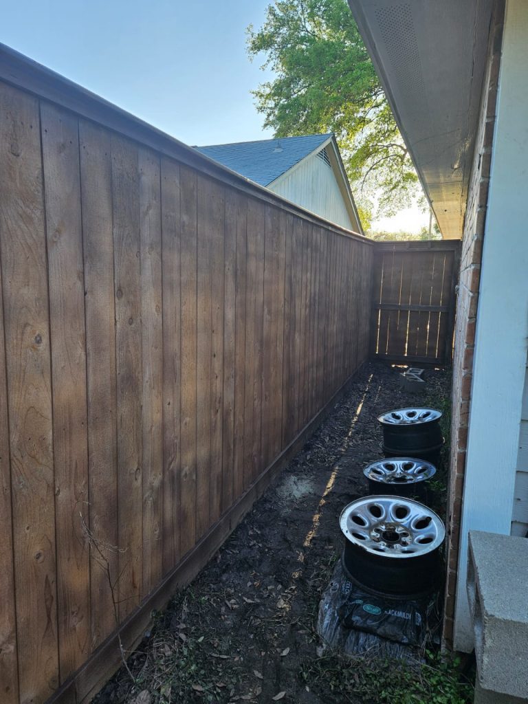 Double Sided Privacy Cedar Fence for Eric Ceron in Atascocita, Texas - Mustang Fencing and Gates Double-sided privacy cedar fence installation for Eric Ceron in Atascocita, Texas by Mustang Fencing and Gates.