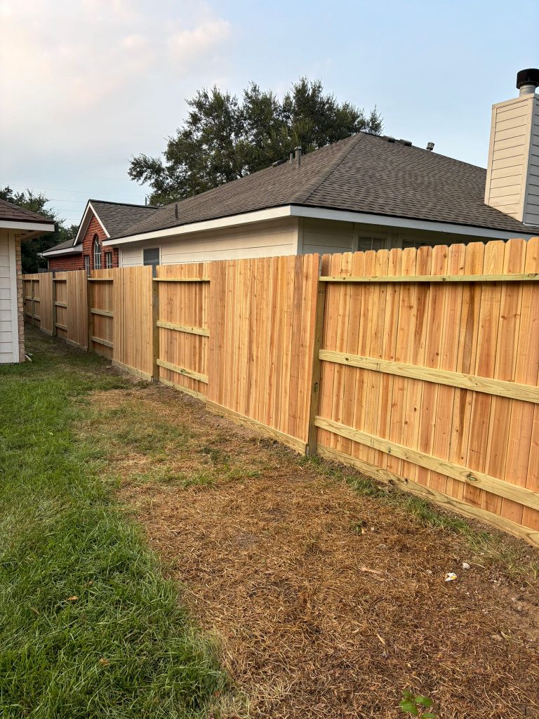 A Satisfying Cedar Fence Installation for Michelle Cantu in Houston, TX - Mustang Fencing and Gates A satisfying cedar fence installation completed for Michelle Cantu in Houston, TX by Mustang Fencing and Gates.