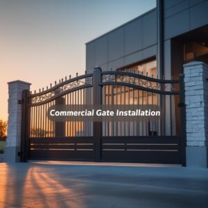 "Commercial gate installation by Mustang Fencing and Gates Company, as showcased in an Instagram post."