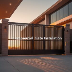 "Commercial gate installation by Mustang Fencing and Gates company as showcased on an Instagram post."