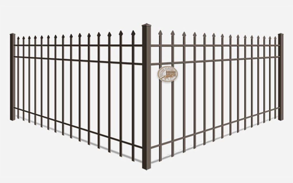 Spear Top - Mustang Fencing and Gates "Black wrought iron gate with spear top design, perfect for home security and aesthetic appeal."
