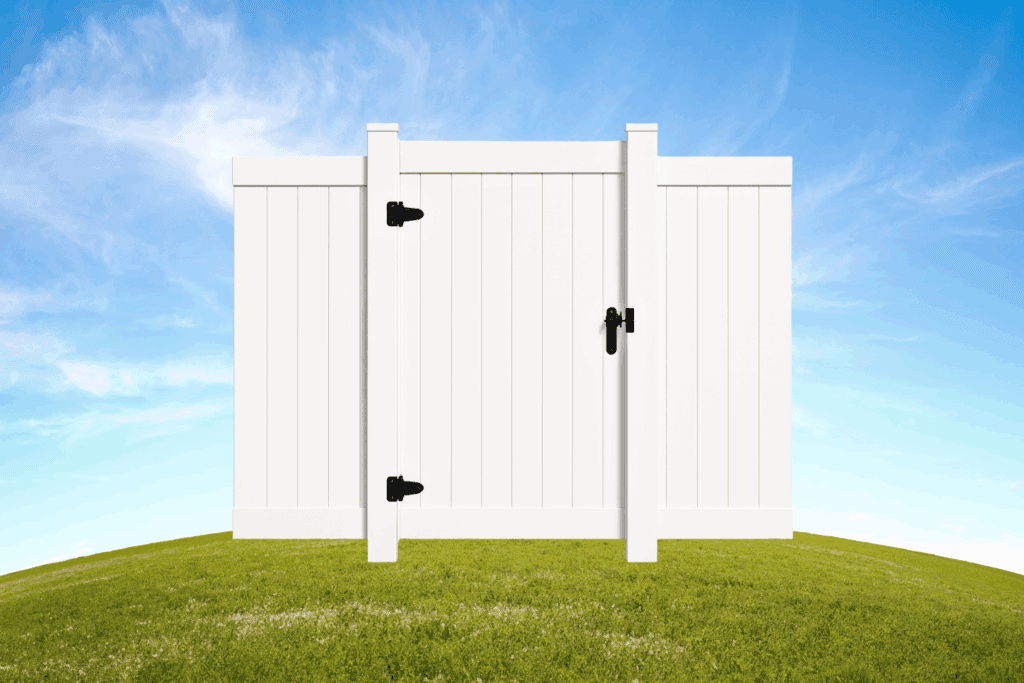White Vinyl Walk Gate with Vertical Pickets - 4ft x 6ft Residential Privacy Design - Mustang Fencing and Gates
