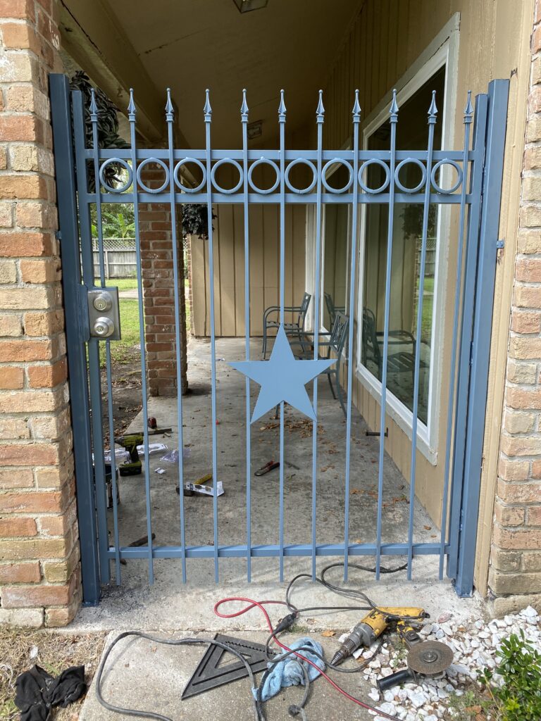 blue metal gate houston texas - Mustang Fencing and Gates "Blue metal gate in Houston, Texas, installed by Mustang Fencing and Gates."