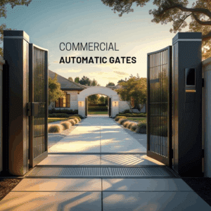 "Commercial automatic gates in Houston, TX installed by Mustang Fencing and Gates."