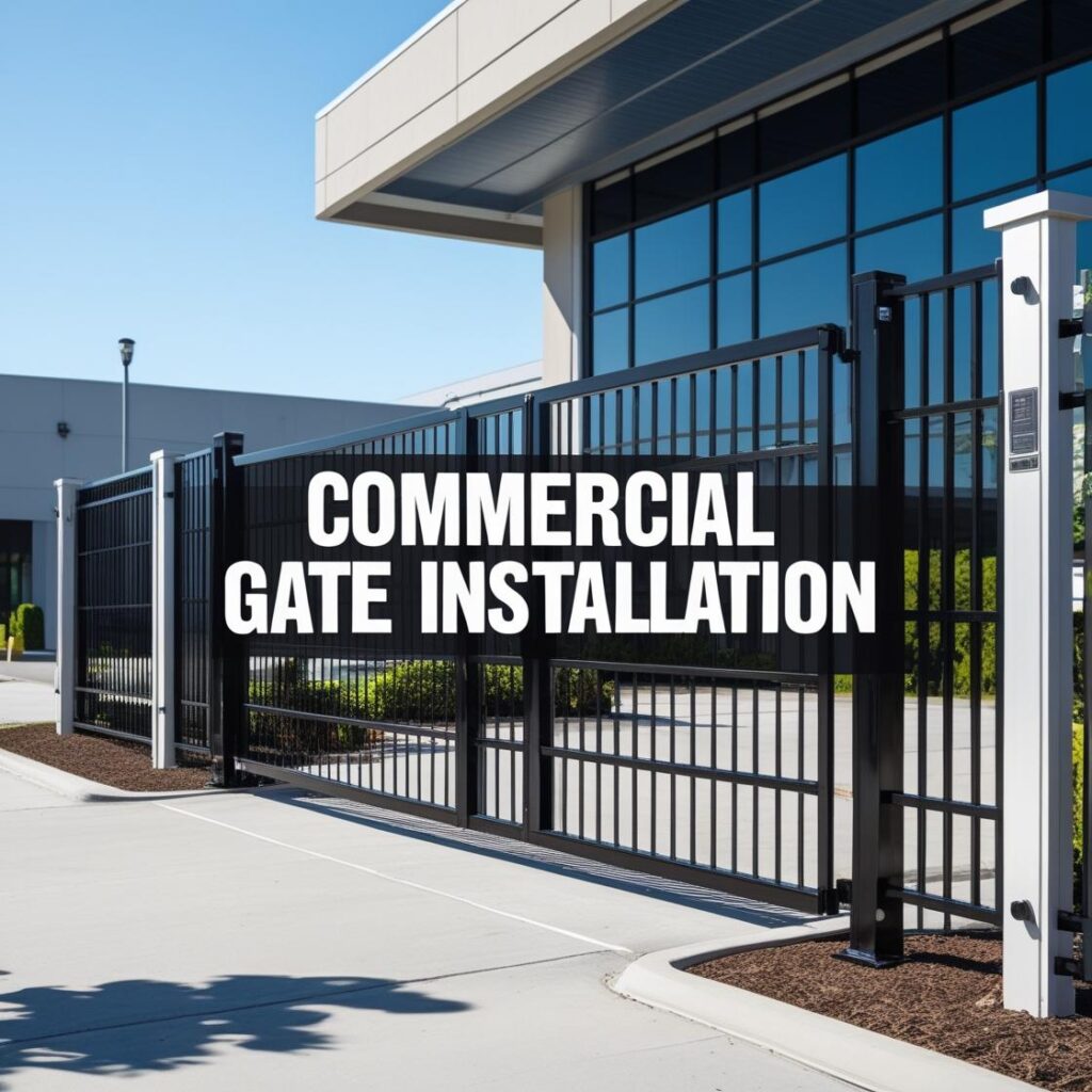 "Commercial gate installation in Houston, TX by Mustang Fencing and Gates."