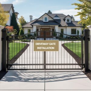 "Professional driveway gate installation in Houston, TX by Mustang Fencing and Gates."