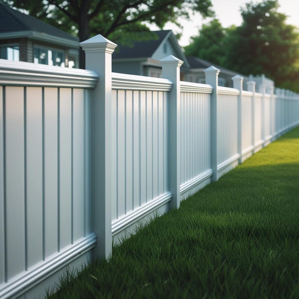 houston tx vinyl fence yard - Mustang Fencing and Gates "Vinyl fence surrounding a yard in Houston, TX, showcasing Mustang Fencing and Gates' high-quality workmanship."