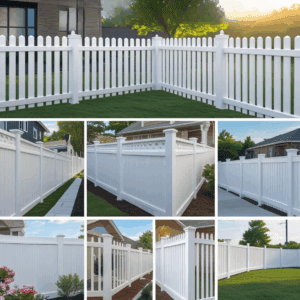"White vinyl fence designs in Houston, TX showcased by Mustang Fencing and Gates."