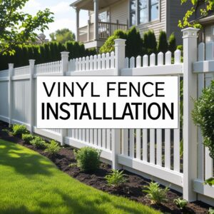 "Professional installation of a white vinyl fence in Houston by Mustang Fencing and Gates."