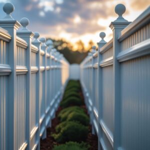 "White vinyl fence in Houston, TX installed by Mustang Fencing and Gates."