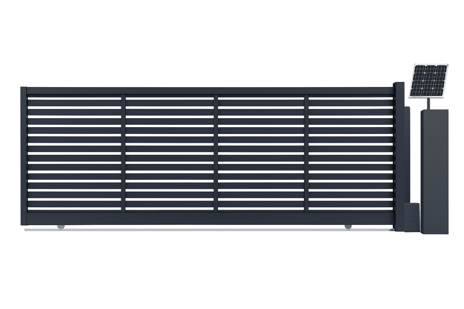 Modern Horizontal Slat WPC Aluminum Sliding Driveway Gate – 16ft Wide x 5ft Tall (Solar Operated) - Mustang Fencing and Gates